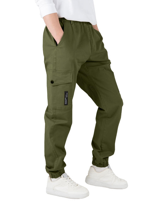 CAMLAKEE Boys Cargo Pants for Kids Stretch Elastic Waist School Youth Twill Joggers Black 12-13 Years/Size 160