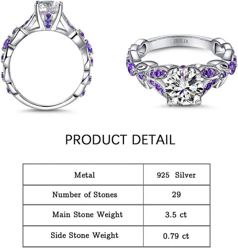 Jeulia 4.3 Carat Personalized Sterling Silver Butterfly Rings for Women Purple Amethyst Birthstone Bridal Rings Set Round Cut Wedding Engagement Promise Jeulia