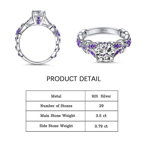 Jeulia 4.3 Carat Personalized Sterling Silver Butterfly Rings for Women Purple Amethyst Birthstone Bridal Rings Set Round Cut Wedding Engagement Promise Jeulia