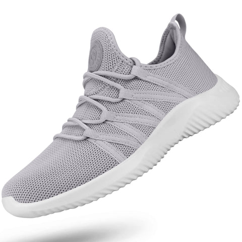 Feethit Womens Slip On Running Shoes Non Slip Walking Shoes Lightweight Gym Workout Shoes Breathable Fashion Sneakers All Light Grey Size 7.5