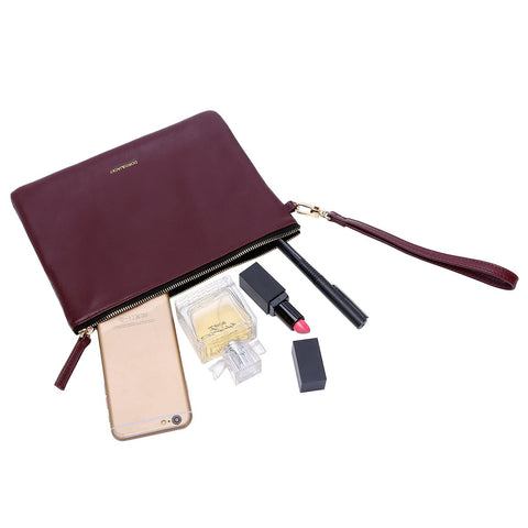 DORIS&JACKY Lambskin Leather Wristlet Clutch Purse For Women Large Soft Designer Wallet With Strap DORIS&JACKY