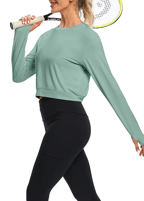 Bestisun Womens Long Sleeve Athletic Yoga Running Clothing Cross Back Workout Sports Tops Gray Green XL