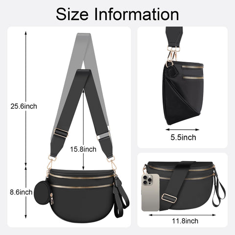 Bum Bags for Women Checkered Crossbody Bag Large Nylon Belt Purse Fanny Packs, Bonus with a Extra Strap