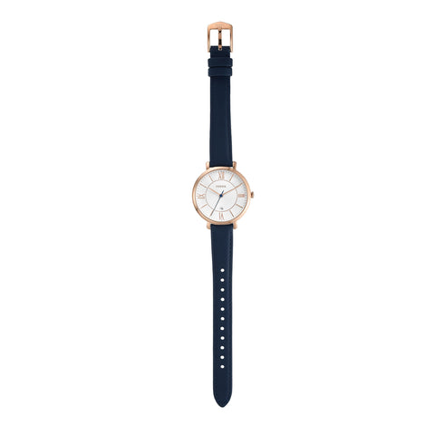 Fossil Women's Jacqueline Quartz Stainless Steel and Leather Watch, Color: Rose Gold, Navy (Model: ES3843) Fossil