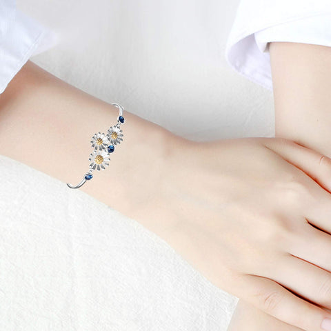 YAFEINI Daisy Bracelet 925 Sterling Silver Daisy Flower Bangle Bracelets for Women Jewelry Gifts YAFEINI