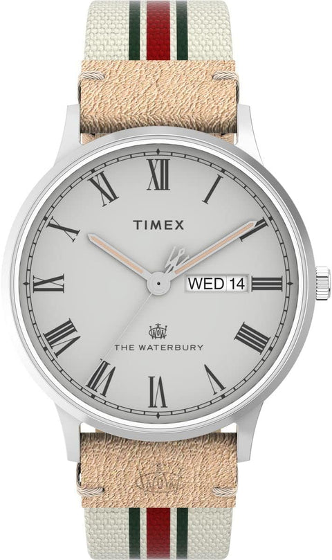 Timex Men's Waterbury Classic 40mm Watch - White Strap Gray Dial Stainless Steel Case Timex