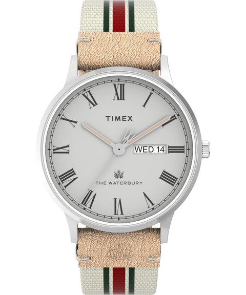 Timex Men's Waterbury Classic 40mm Watch - White Strap Gray Dial Stainless Steel Case Timex