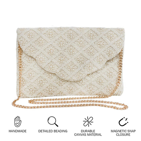 Bridal Purse Ivory Scallop Pearl Clutch Bag, Bridal Clutch, Hand Beaded Bride Purse for Evening Bag, Bachelorette Party, Gifts for Engagement, Bridal Shower, Wedding Party Pretty Robes