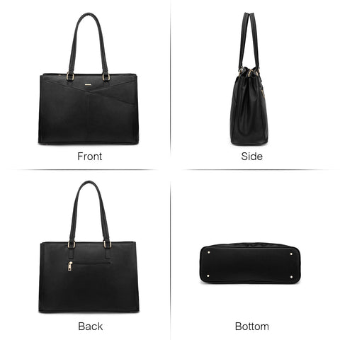 Laptop Tote Bag for Women 15.6 Inch Waterproof Leather Computer Bags Business Office Work Briefcase Black LOVEVOOK