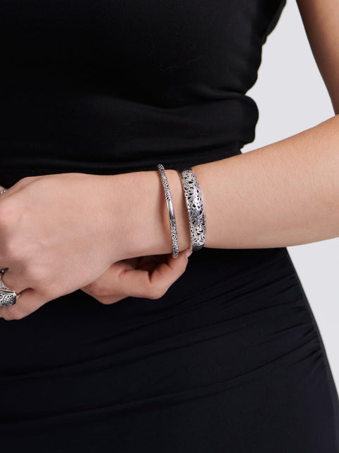 DEVATA Sterling Silver 925 Bali Filigree Slide-on Bangle Bracelet FLK5926ASS (Size Medium) DEVATA