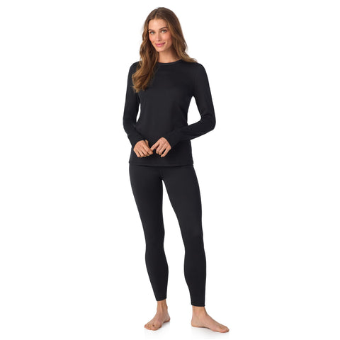 Cuddl Duds Thermal Underwear for Women - Women's Cold Weather Clothes Fleece Lined Thermal Long Johns Set - Winter Base Layer Clothing Thermal Shirt Top and Leggings Pants 2Pc Set for Women - Black M