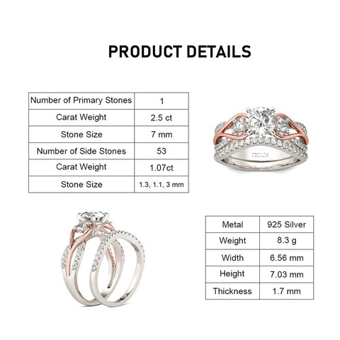 Jeulia Two Tone Rings for Women Rose Gold Three Stone Round Cut Engagement Rings Sterling Silver Halo Bridal Ring Set Anniversary Promise Wedding Ring with Jewelry Gift Box (8) Jeulia