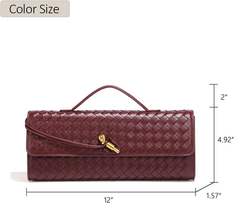 JYG Woven Handbag for Women Fashion Evening Shoulder Bag PU Leather Handmade Clutch Purse Wine Red Casual Crossbody Bags 2024 JYG