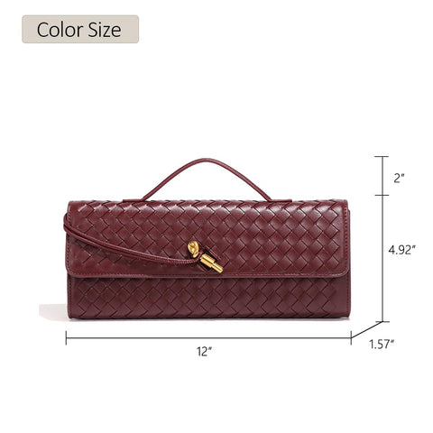 JYG Woven Handbag for Women Fashion Evening Shoulder Bag PU Leather Handmade Clutch Purse Wine Red Casual Crossbody Bags 2024 JYG