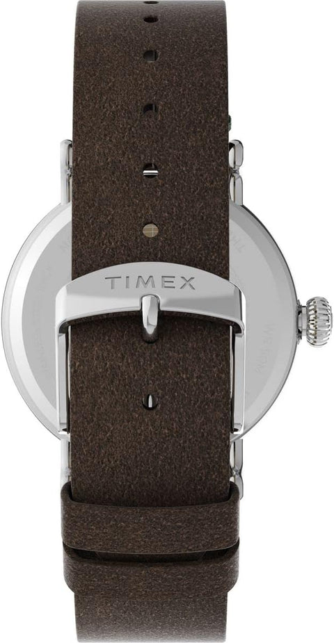 Timex Men's Standard 40mm Watch - Brown Strap Green Dial Silver-Tone Case Timex
