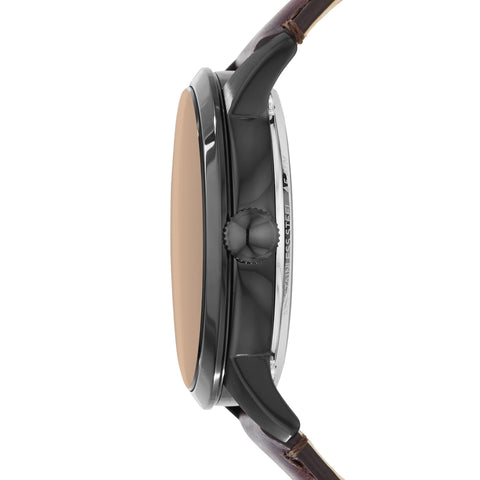 Fossil Men's Townsman Automatic Stainless Steel and Leather Three-Hand Skeleton Watch, Color: Black, Cognac (Model: ME3098) Fossil