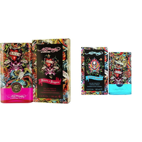 ED HARDY Women's Perfume Fragrance by Christian Audigier, Eau De Parfum, Hearts & Daggers, 3.4 Fl Oz Men's Cologne Fragrance Spray, Hearts & Daggers, Eau De Toilette, 3.4 Fl Oz ED HARDY