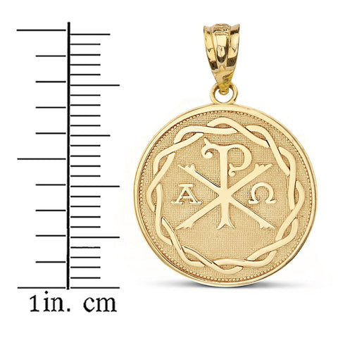 Religious Jewelry 14k Yellow Gold Chi Rho Alpha Omega Symbol Medallion Round Pendant