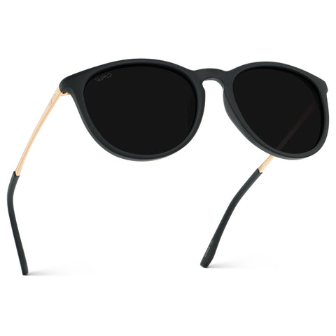 WearMe Pro Women's Round Sunglasses with Polarized UV Protection, Trendy Retro Designer Style (Gold Frame/Black Lens)