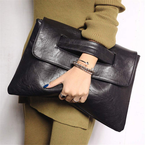 NIGEDU Women Handbags PU Leather Female Clutch Handbag Messenger Bag Large Solid High Capacity (Black) NIGEDU