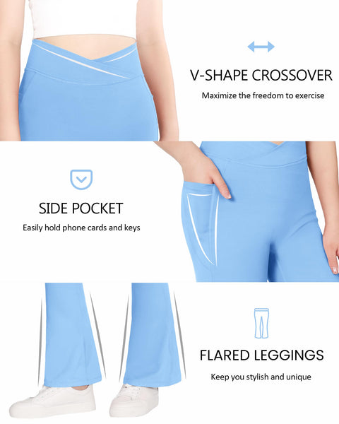 JOCMIC Girls Flare Leggings Kids Bell Bottom High Waisted Dance Yoga Flared Pants Sky Blue 9-10 Years