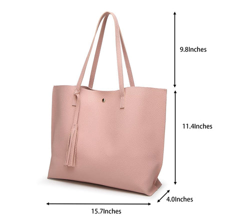 Dreubea Women's Soft Faux Leather Tote Shoulder Bag from, Big Capacity Tassel Handbag Forest Green Dreubea