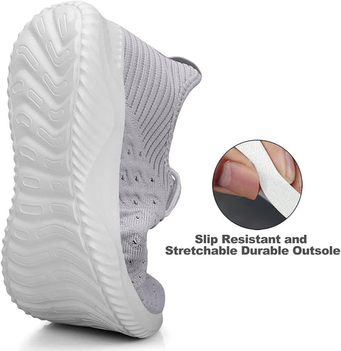 Feethit Womens Slip On Walking Shoes Non Slip Running Shoes Breathable Workout Shoes Lightweight Gym Sneakers Light Grey Size 8.5 Feethit