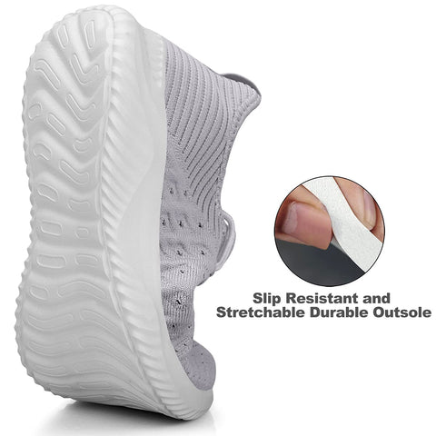 Feethit Womens Slip On Walking Shoes Non Slip Running Shoes Breathable Workout Shoes Lightweight Gym Sneakers Light Grey Size 8.5 Feethit