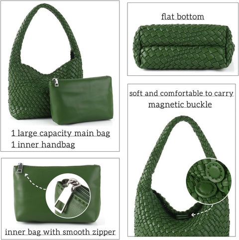 Woven Handbag for Woman Vegan Leather Hand Woven Shoulderbag and Purse Small Fashion Shopper Bag Jinyisong