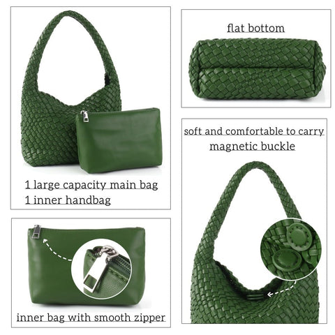 Woven Handbag for Woman Vegan Leather Hand Woven Shoulderbag and Purse Small Fashion Shopper Bag Jinyisong
