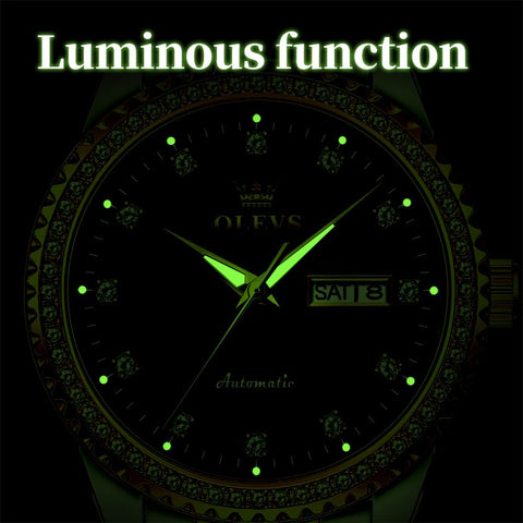 OLEVS Mens Automatic Watch Diamond Luxury Mechanical Self Winding Business Dress Wrist Watch Waterproof Luminous OLEVS