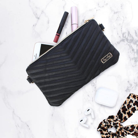 Itzy Ritzy Boss Pouch Wristlet, Crossbody Clutch & Belt Bag - Black Clutch Purse for Women - Includes Crossbody Strap & Wristlet Strap - Features 6 Card Slots & 2 Zippered Pockets (Jetsetter) Itzy Ritzy