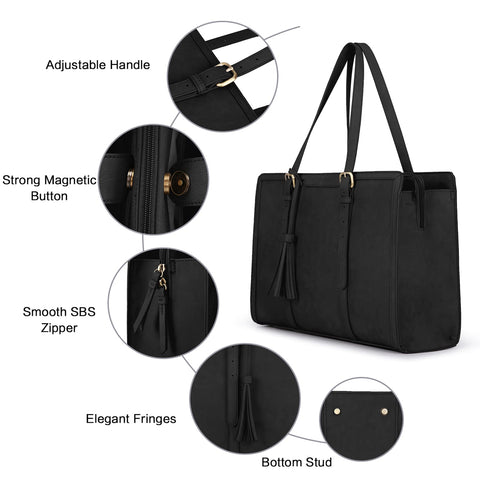 ECOSUSI Laptop Bag For Women 15.6 Inch Work Tote Bags PU Leather Computer Purse For Business Office With 3 Layer Compartments ECOSUSI