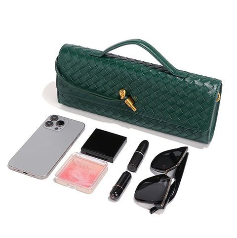 JYG Woven Handbag for Women Fashion Evening Shoulder Bag PU Leather Handmade Clutch Purse Wine Red Casual Crossbody Bags 2024 JYG