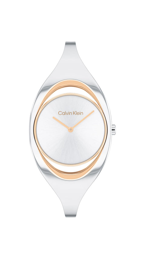 Calvin Klein Women's CK Elation Wristwatch, 2 Hand, Two Tone, Minimalistic Bangle Style, (Model:25200393) Calvin Klein