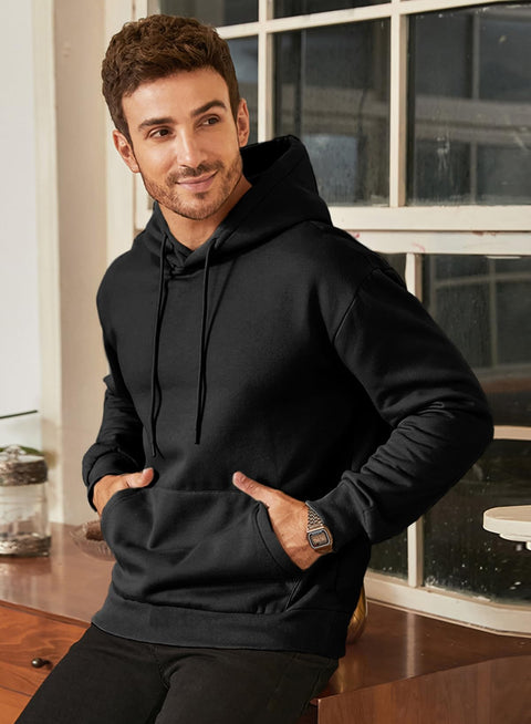 JMIERR Mens Cotton Fashion Hoodies & Sweatshirts Drawstring Long Sleeve Front Collar Hooded Pullovers with Pockets for Men Loose Fit Casua Fall Winter Shirt Tops Sweater, US46(XL), Black