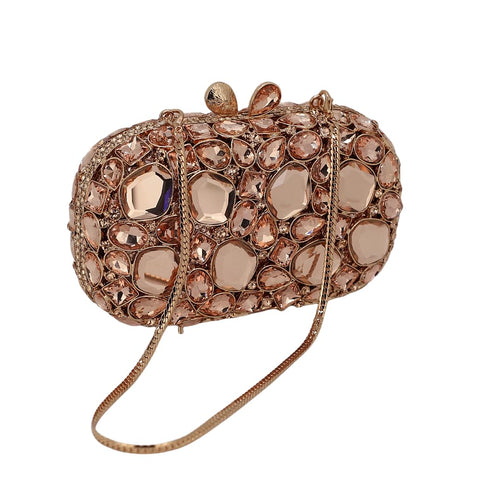 Rhinestone Crystal Clutch Purse for Women, Evening Wedding Formal Bag with Synthetic Agate Stones Clasp, Silver (champagne) Chaliwini