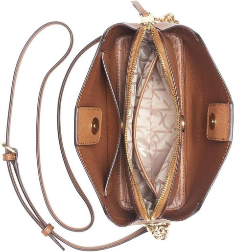 Calvin Klein Hailey Signature Triple Compartment Chain Crossbody, Brown/Khaki/Caramel Linear Calvin Klein