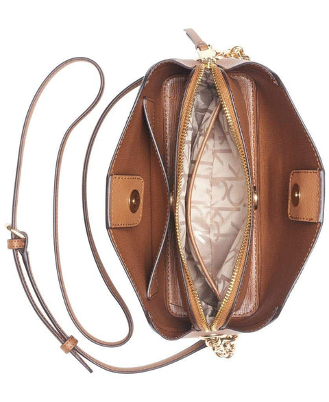 Calvin Klein Hailey Signature Triple Compartment Chain Crossbody, Brown/Khaki/Caramel Linear Calvin Klein