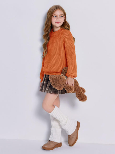 Imily Bela Girls Turtleneck Sweaters Kids Batwing Sleeve Knit Clothes Chunky Pullover Jumper A-Orange