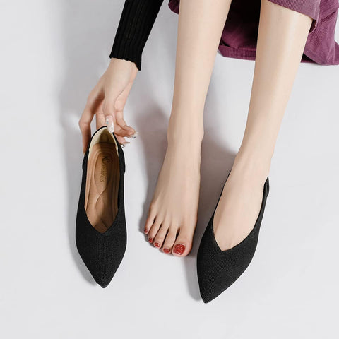 Semwiss Women's Ballet Flats Comfortable Casual Dressy Shoes,Work Flats Office Shoes Pointed Toe Leopard Flats Black Size 9