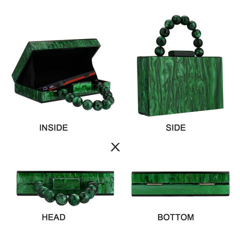 Acrylic Purses Evening Clutch Bag Marbling Handbags for Women Cross Body Bag with Pearl Chain Formal Wedding Prom Party (Dark Green) jessie