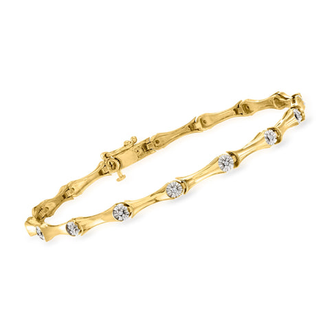 Ross-Simons 0.10 ct. t.w. Diamond Station Bracelet in 18kt Gold Over Sterling. 7.5 inches Ross-Simons