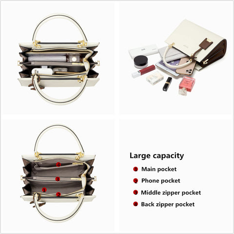 Cnoles Cowhide Leather Tote Handbags Medium Shoulder Bags Ladies Handle Satchel Purse Tote Bag Purse for Women White Cnoles