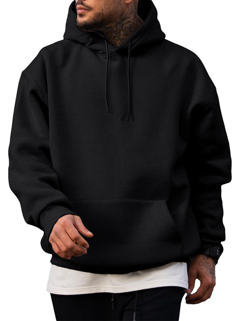 JMIERR Mens Cotton Fashion Hoodies & Sweatshirts Drawstring Long Sleeve Front Collar Hooded Pullovers with Pockets for Men Loose Fit Casua Fall Winter Shirt Tops Sweater, US46(XL), Black