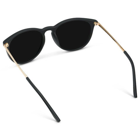 WearMe Pro Women's Round Sunglasses with Polarized UV Protection, Trendy Retro Designer Style (Gold Frame/Black Lens)