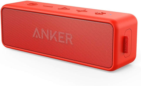 Anker SoundCore 2 Portable Bluetooth Speaker, Wireless, Enhanced Bass, 24-Hour Playtime, 66ft Range, IPX7 Water Resistant, Built-in Mic, Ideal for Travel, Compact and Easy to Use - Red Anker