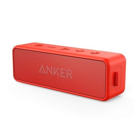 Anker SoundCore 2 Portable Bluetooth Speaker, Wireless, Enhanced Bass, 24-Hour Playtime, 66ft Range, IPX7 Water Resistant, Built-in Mic, Ideal for Travel, Compact and Easy to Use - Red Anker