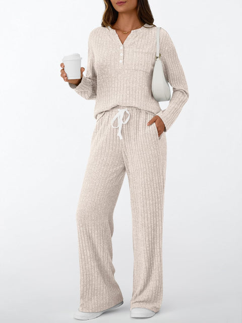 LILLUSORY Womens 2 Piece Lounge Sets Matching Airport Travel Outfits 2025 Winter Clothing Fall Pajamas Sweat Suits Pockets Apricot M