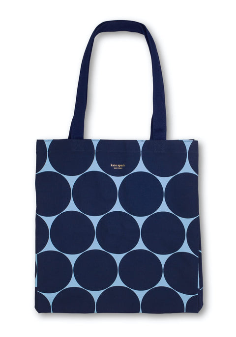 kate spade new york Canvas Tote Bag for Women, Cute Tote Bag for Teacher, Blue Canvas Beach Bag, Book Tote with Pocket, Joy Dot